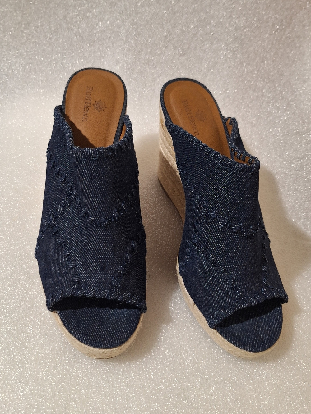 Denim Open-Toe Wedge Mules - Navy - Picture 3 of 4